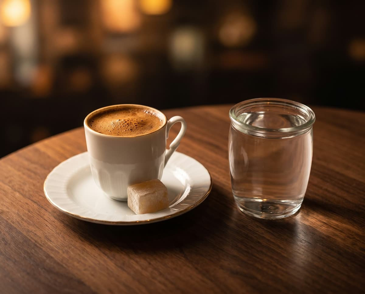 Turkish coffee served in its cup at The Turkish Brew